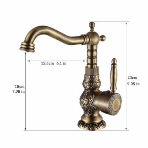 Antique Brass Bathroom Sink Mixer Faucet, Vintage Kitchen Taps Single Handle One Hole, 360 Rotatable Retro Vessel Taps with Hot and Cold Hose