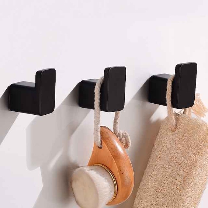 3PCS Robe Hook Wall Mounted Bathroom Towel Hook Black Stainless Steel Vintage Coat Hooks Hanger Single Decorative Bag Key Hat Clothes Rack