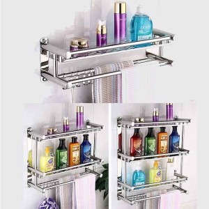 Floating Shelves With Towel Bar 1-3 Layers Premium SUS 304 Contemporary Stainless Steel 1pc Wall Mounted