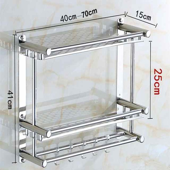 Floating Shelves With Towel Bar 1-3 Layers Premium SUS 304 Contemporary Stainless Steel 1pc Wall Mounted