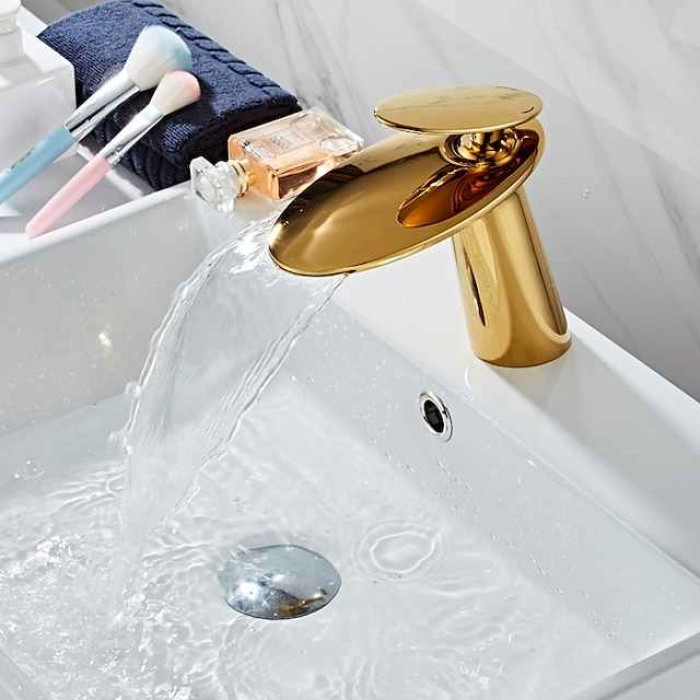 Faucet Set - Waterfall Gold Centerset Single Handle One HoleBath Taps