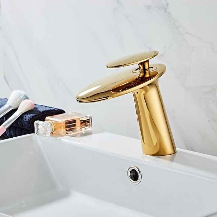 Faucet Set - Waterfall Gold Centerset Single Handle One HoleBath Taps