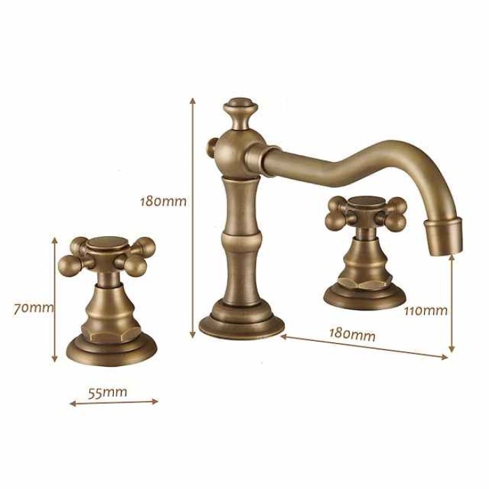 Antique Copper Bathroom Sink Faucet,Widespread Black Widespread Two Handles Three Holes Bath Taps with Hot and Cold Switch