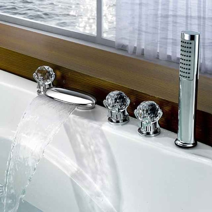 Bathtub Faucet - Contemporary Chrome Roman Tub Brass Valve Bath Shower Mixer Taps