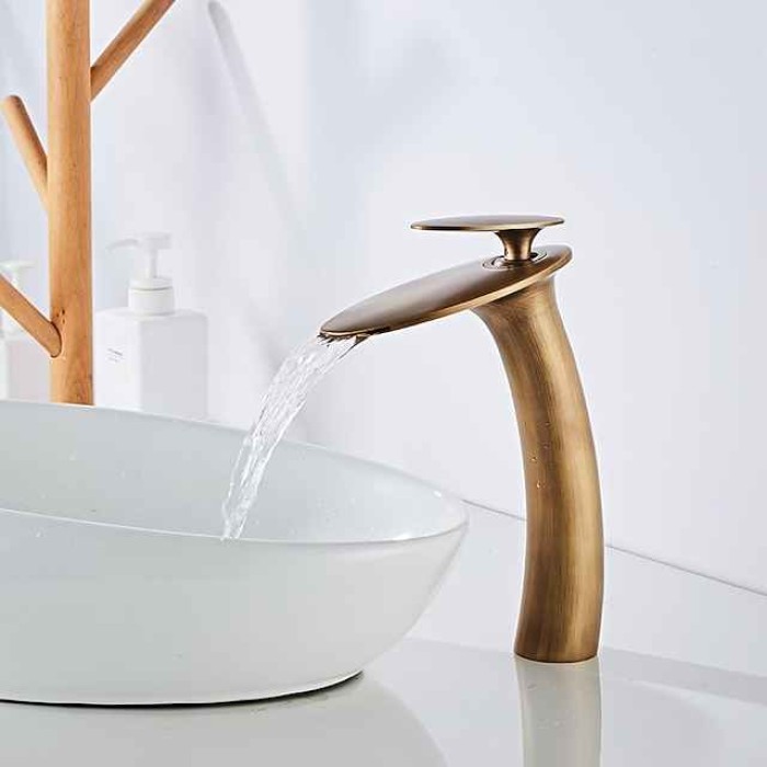 Waterfall Bathroom Sink Faucet with Supply Hose,Single Handle Single Hole Vessel Lavatory Faucet,Slanted Body Basin Mixer Tap Tall Body Commercial