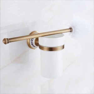 Toilet Brush with Holder,Antique Brass Ceramics Wall Mounted Rubber Painted Toilet Bowl Brush and Holder for Bathroom