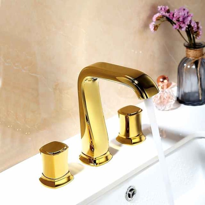 Bathroom Sink Faucet - Widespread Chrome / Oil-rubbed Bronze / Gold Widespread Two Handles Three HolesBath Taps / Vintage / Rose Gold / Black / Painted Finishes / Multi-Ply