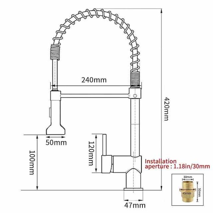 Kitchen Sink Mixer Faucet with Pull Out Sprayer, 360 swivel High Arc Single Handle Spring Pull Down Kitchen Taps Deck Mounted, One Hole Brass Kitchen Sink Faucet Water Vessel Taps