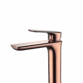 Rose Gold Brass Bathroom Sink Mixer Faucet Tall, Single Handle Basin Taps with Cold and Hot Hose