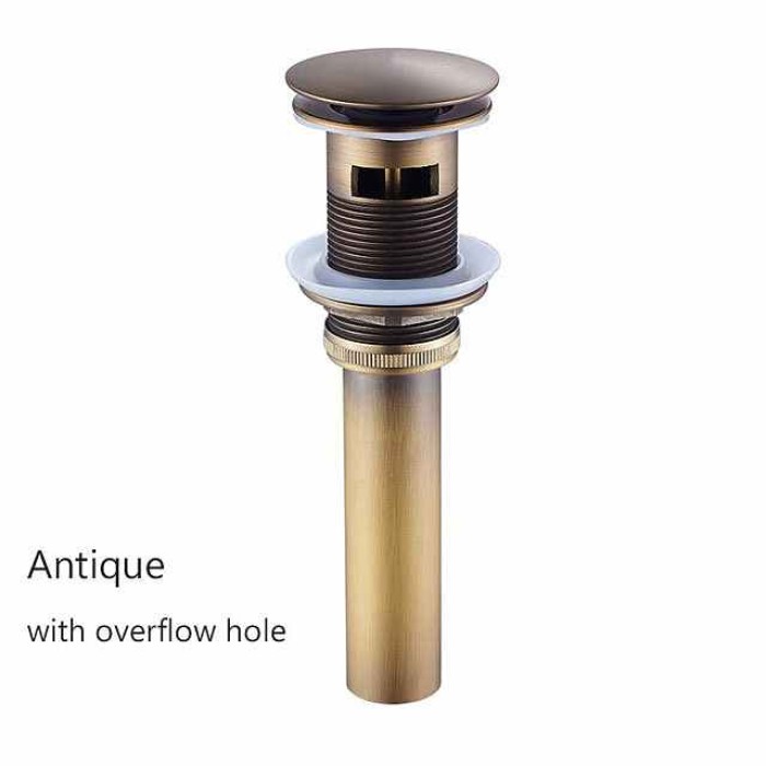 Brass Pop Up Sink Drain Stopper with Overflow Bathroom Faucet Vessel Vanity Sink Drainer