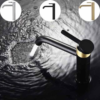 Bathroom Sink Mixer Faucet Tall, 360 Swivel Single Rotatable Handle Mono Basin Taps Deck Mounted, Washroom Monobloc Vessel Tap with Cold Hot Hose Chrome Golden Black