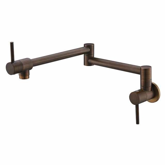 Kitchen Faucet,Wall Mounted Pot Filler Two Handles One Hole Chrome/Oil-rubbed Bronze/Brushed Foldable Pot Filler Wall Mounted Contemporary Kitchen Taps with Cold Water Only