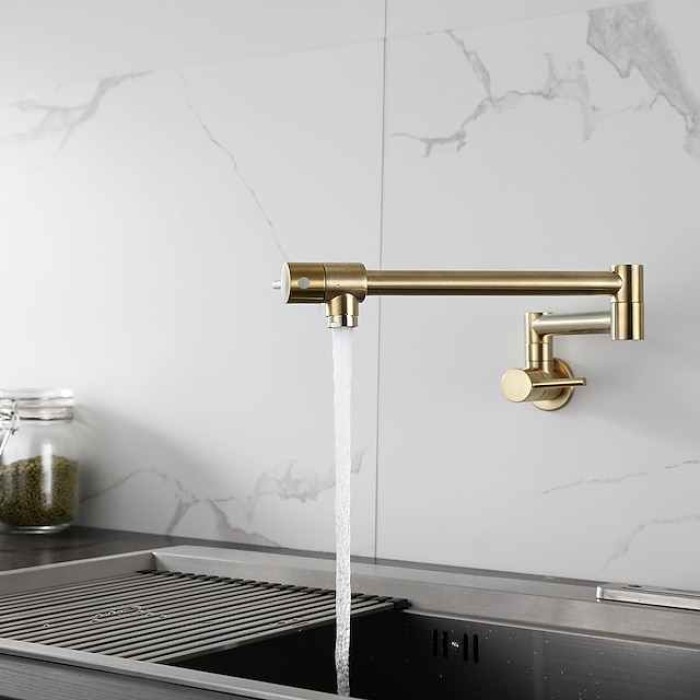 Kitchen Faucet,Wall Mounted Pot Filler Two Handles One Hole Chrome/Oil-rubbed Bronze/Brushed Foldable Pot Filler Wall Mounted Contemporary Kitchen Taps with Cold Water Only