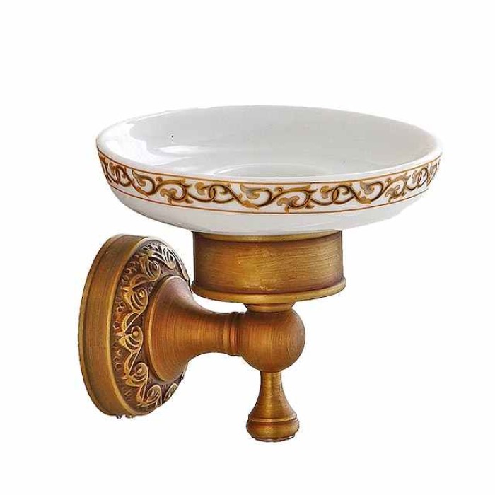 Soap Dishes Holders Creative Antique Brass and Ceramic Bathroom Electroplated Wall Mounted 1pc