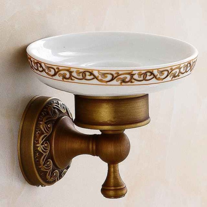 Soap Dishes Holders Creative Antique Brass and Ceramic Bathroom Electroplated Wall Mounted 1pc