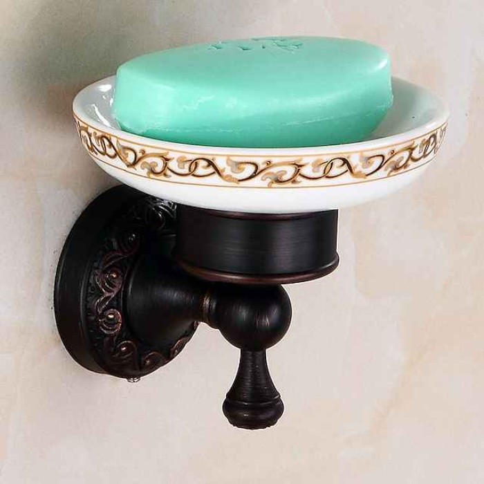 Soap Dishes Holders Creative Antique Brass and Ceramic Bathroom Electroplated Wall Mounted 1pc