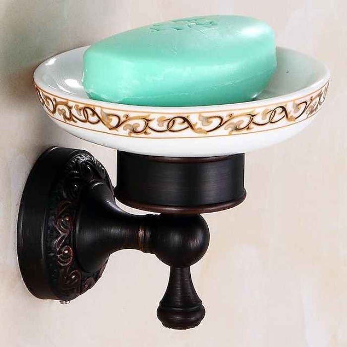 Soap Dishes Holders Creative Antique Brass and Ceramic Bathroom Electroplated Wall Mounted 1pc