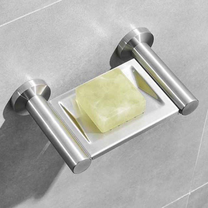 Soap Dishes Holder Creative Modern Stainless Steel Wall Mounted for Bathroom Decor Silvery 1pc