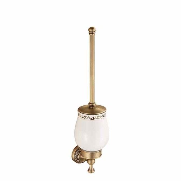 Toilet Brush with Holder,Antique Brass Ceramics  Wall Mounted Rubber Painted Toilet Bowl Brush and Holder for Bathroom