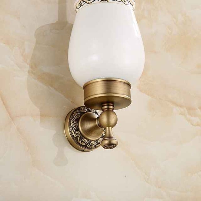 Toilet Brush with Holder,Antique Brass Ceramics  Wall Mounted Rubber Painted Toilet Bowl Brush and Holder for Bathroom