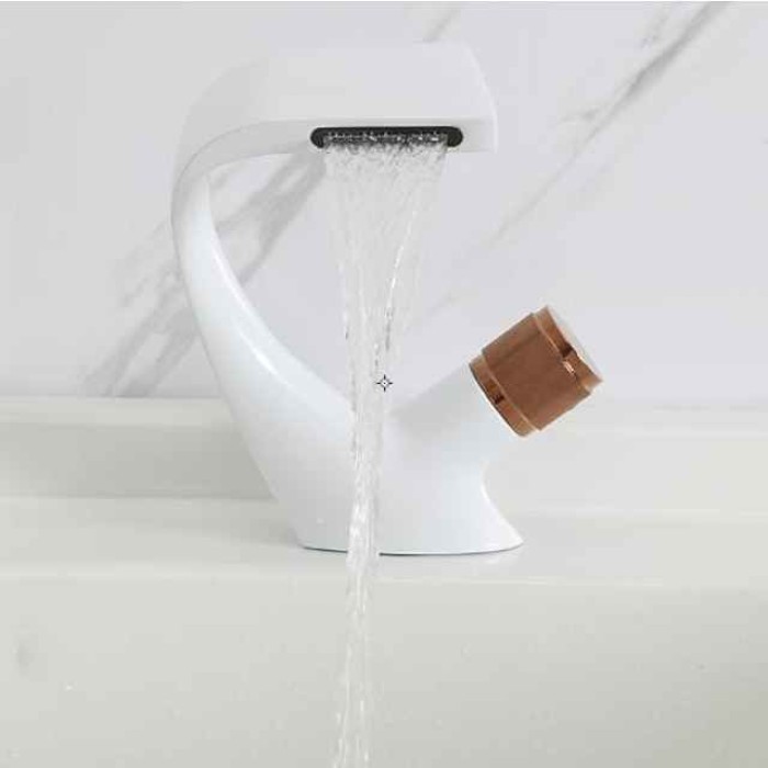 Bathroom Sink Faucet, Brass Waterfall Mixer Basin Taps Chrome Finish Single Handle One Hole Bath Tap with Hot and Cold Hose