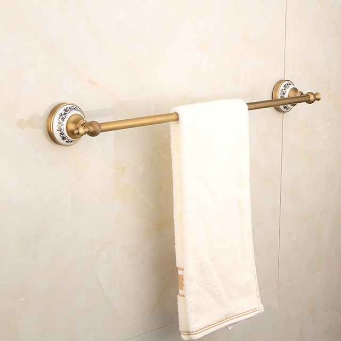 Multifunction Towel Bar Antique Brass and Ceramic Printing Bathroom Shelf Single Rod Wall Mounted Electroplated