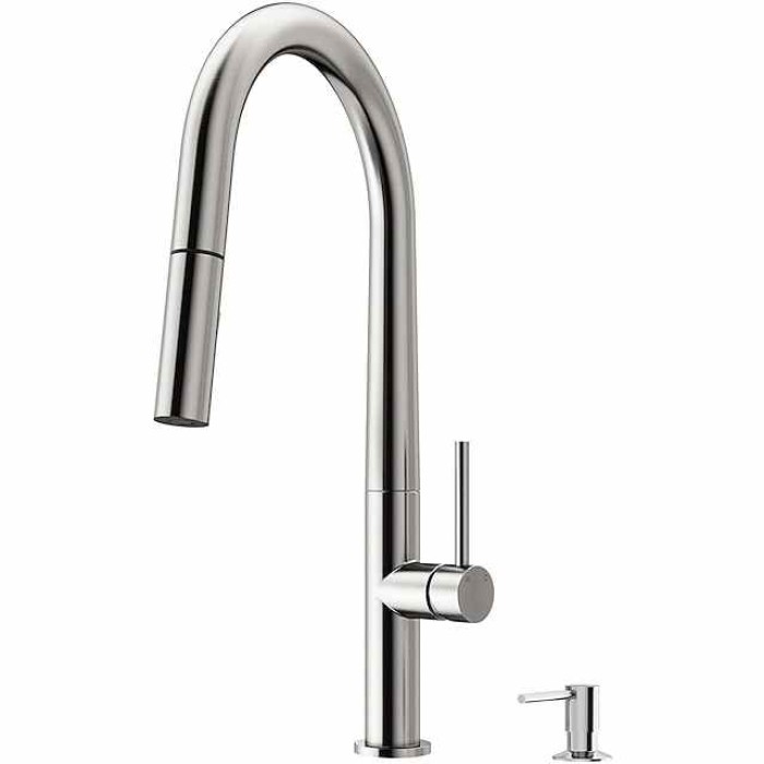 Kitchen Faucet,Rotatable Pull-out/­Pull-down Brass High Arc Brushed/Painted Finishes Single Handle One Hole Kitchen Taps with Hot and Cold Switch