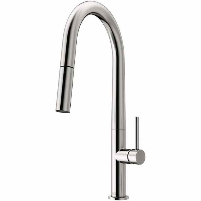 Kitchen Faucet,Rotatable Pull-out/­Pull-down Brass High Arc Brushed/Painted Finishes Single Handle One Hole Kitchen Taps with Hot and Cold Switch