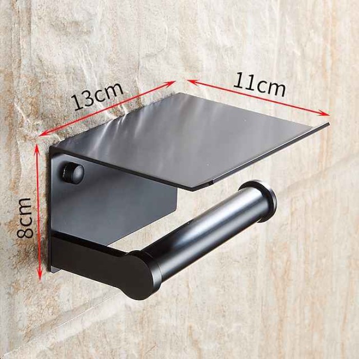 Toilet Paper Holder With Shelf Alumium Alloy Creative Modern Aluminum 1pc Wall Mounted for Mobile Phone Storage Dispenser Stand