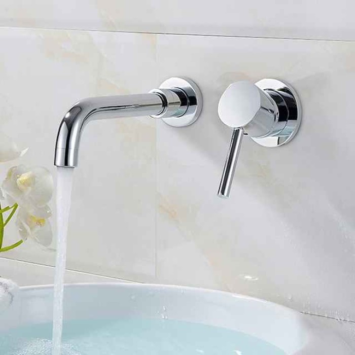 Wall Mounted Bathroom Faucet,Brass Electroplated Widespread Single Handle One Hole Rotatable Bathroom Sink Faucet with Hot and Cold Switch