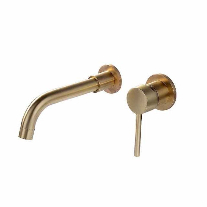 Wall Mounted Bathroom Faucet,Brass Electroplated Widespread Single Handle One Hole Rotatable Bathroom Sink Faucet with Hot and Cold Switch