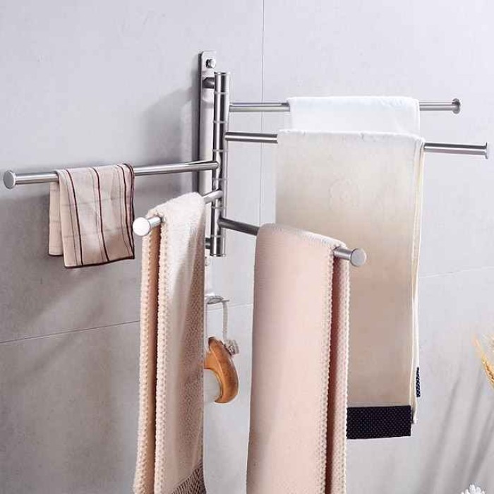 Bathroom Towel Rack Rotatable Activity Towel Bar Stainless Steel Brushed Bathroom Storage Towel Rack