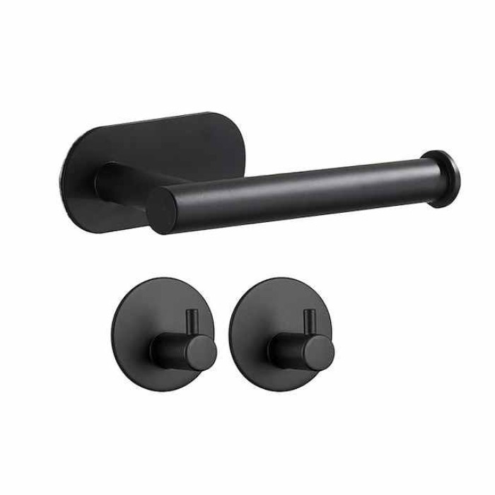 Toilet Paper Holder & 2Wall Hooks Sets Self Adhesive Wall Mount Stainless Steel Bathroom Accessories(Black/Golden/Silvery)