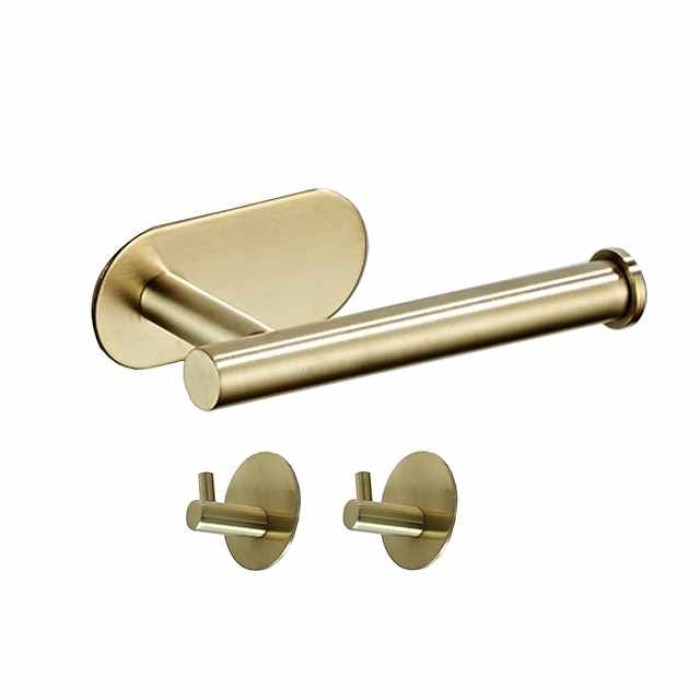 Toilet Paper Holder & 2Wall Hooks Sets Self Adhesive Wall Mount Stainless Steel Bathroom Accessories(Black/Golden/Silvery)