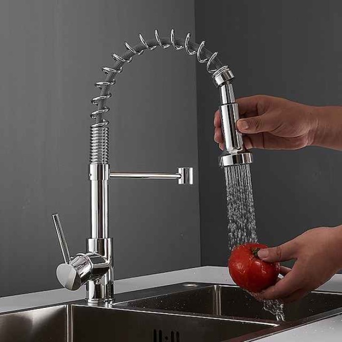 Single Handle Kitchen Faucet, Electroplated One Hole Pull Out Standard Spout/Centerset, Brasss Contemporary Kitchen Faucet