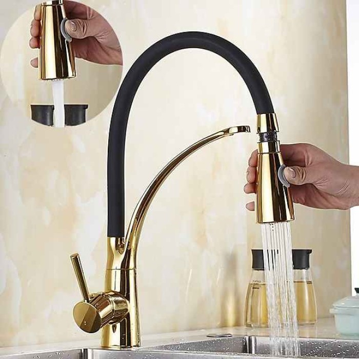 Single Handle Kitchen Faucet, Electroplated One Hole Pull Out/Centerset/Tall/­High Arc, Brass Kitchen Faucet