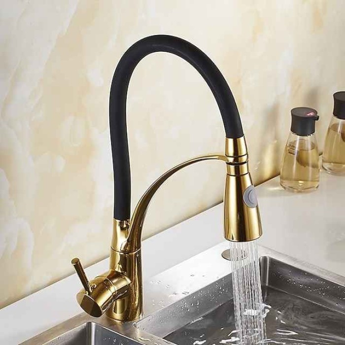 Single Handle Kitchen Faucet, Electroplated One Hole Pull Out/Centerset/Tall/­High Arc, Brass Kitchen Faucet