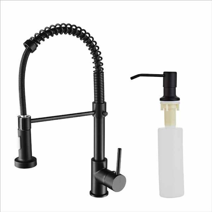 Kitchen Sink Mixer Faucet with Pull Down Sprayer, 360 swivel High Arc Single Handle Spring Kitchen Taps Deck Mounted, One Hole Brass Kitchen Sink Faucet Centerset Water Taps