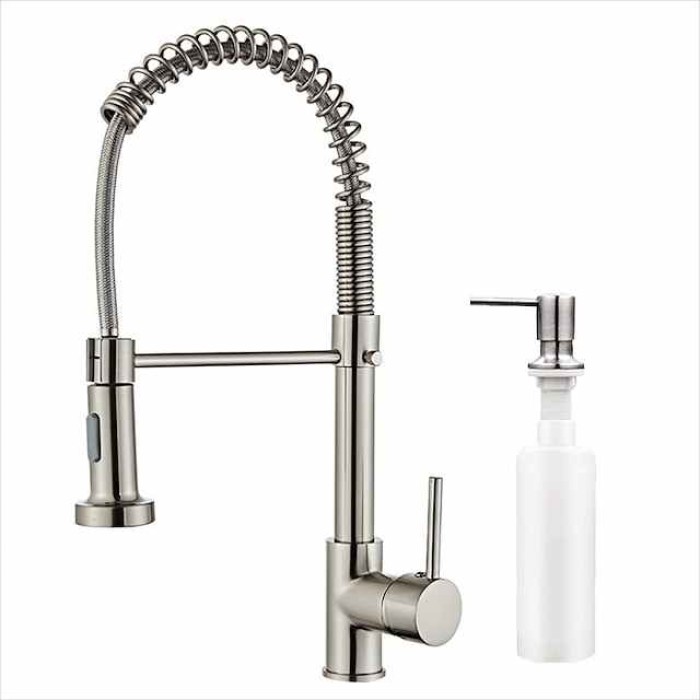 Kitchen Sink Mixer Faucet with Pull Down Sprayer, 360 swivel High Arc Single Handle Spring Kitchen Taps Deck Mounted, One Hole Brass Kitchen Sink Faucet Centerset Water Taps