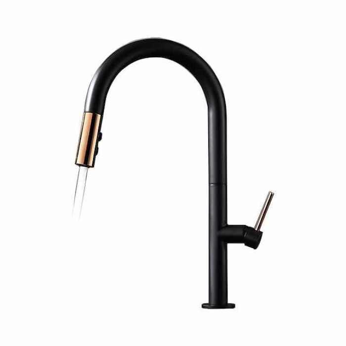 Kitchen Sink Mixer Faucet with Pull Out Sprayer Contemporary, 360 Rotatable Pull Down Single Handle One Hole High Arc Antique Kitchen Taps, Adjustable Cold and Hot Water Hose