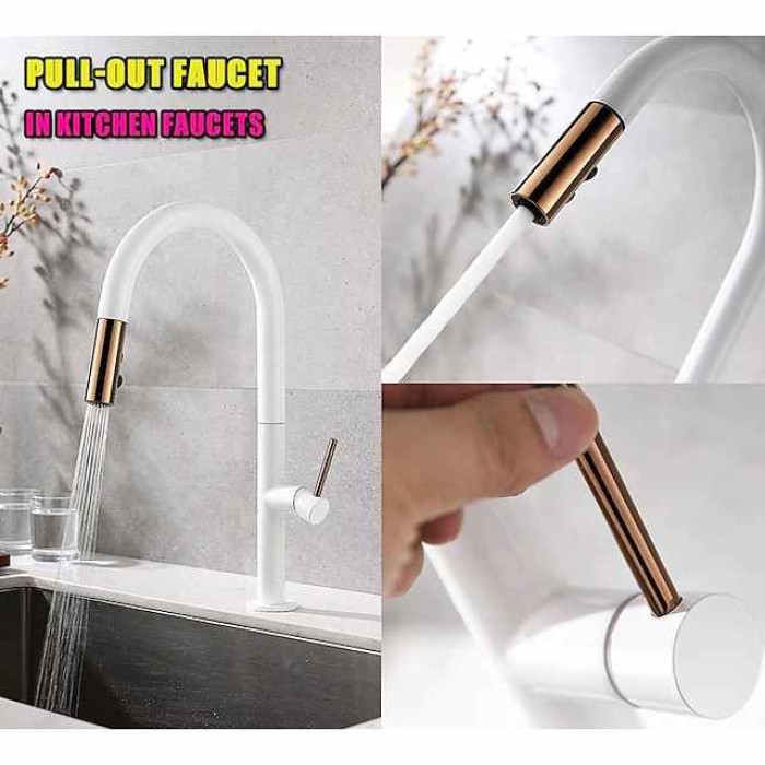 Kitchen Sink Mixer Faucet with Pull Out Sprayer Contemporary, 360 Rotatable Pull Down Single Handle One Hole High Arc Antique Kitchen Taps, Adjustable Cold and Hot Water Hose