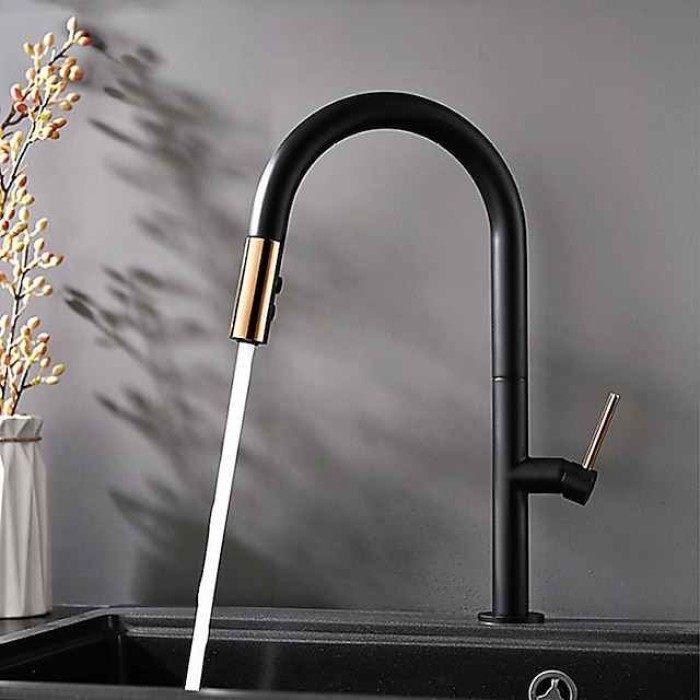 Kitchen Sink Mixer Faucet with Pull Out Sprayer Contemporary, 360 Rotatable Pull Down Single Handle One Hole High Arc Antique Kitchen Taps, Adjustable Cold and Hot Water Hose