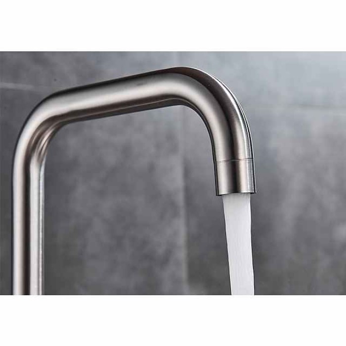 Stainless Steel Kitchen Sink Mixer Faucet, 360 Swivel Single Handle Kitchen Taps Deck Mounted, with Hot and Cold Water Hose Vessel Taps