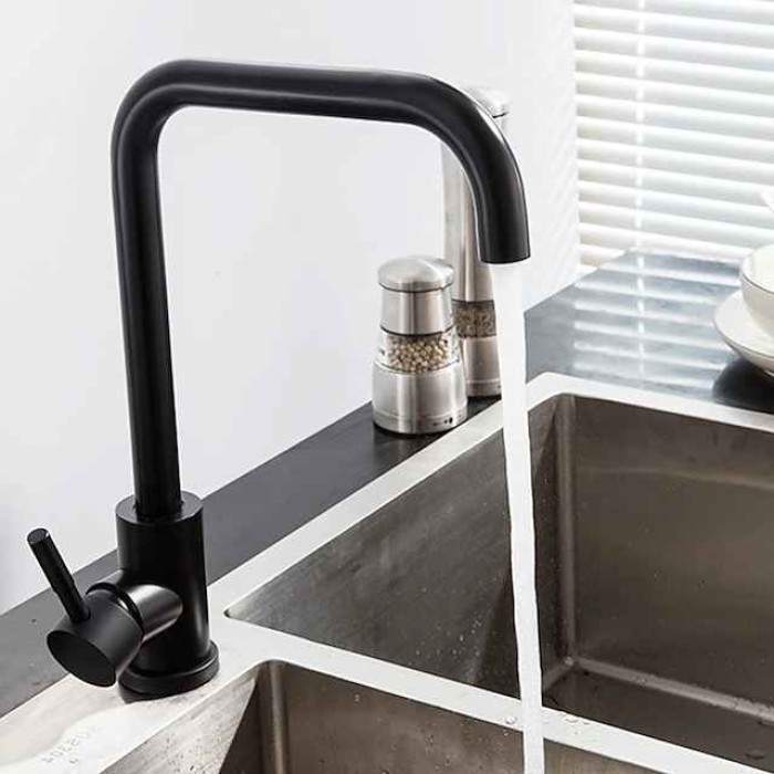 Stainless Steel Kitchen Sink Mixer Faucet, 360 Swivel Single Handle Kitchen Taps Deck Mounted, with Hot and Cold Water Hose Vessel Taps