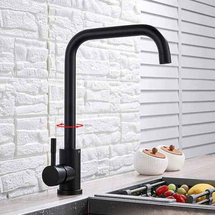 Stainless Steel Kitchen Sink Mixer Faucet, 360 Swivel Single Handle Kitchen Taps Deck Mounted, with Hot and Cold Water Hose Vessel Taps