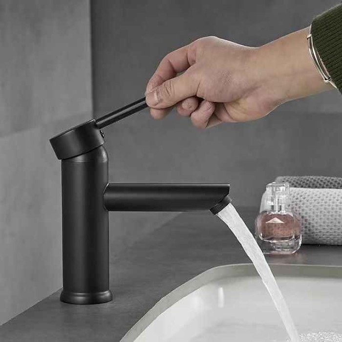 Bathroom Sink Faucet - Black/Chrome Single Handle One Hole Basin Sink Mixer Tap Lavatory Faucet Modern Luxury