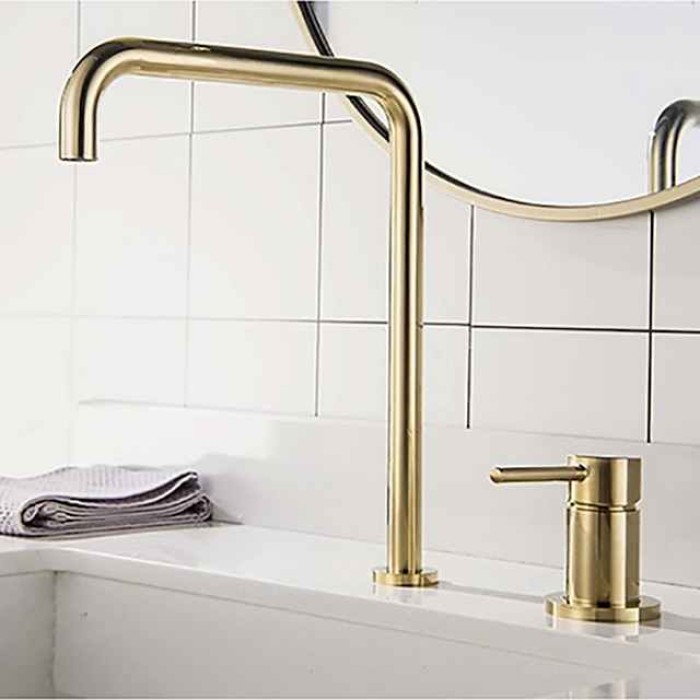 Bathroom Sink Faucet,Black/Chrome/Brushed Gold/Rose Gold Finish Widespread Single Handle Dual Holes Basin Sink Mixer Tap Washroom Faucet with Hot and Cold Switch