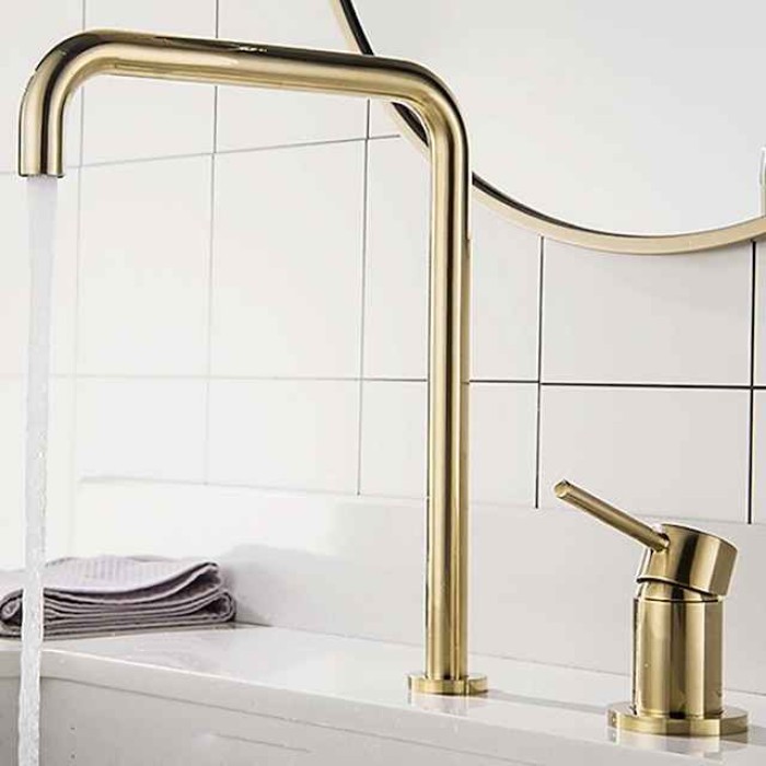 Bathroom Sink Faucet,Black/Chrome/Brushed Gold/Rose Gold Finish Widespread Single Handle Dual Holes Basin Sink Mixer Tap Washroom Faucet with Hot and Cold Switch