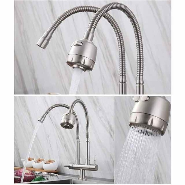 Kitchen Faucet,SUS304 Stainless Steel Brushed 2-modes Single Handle One Hole Standard Spout Contemporary Kitchen Taps