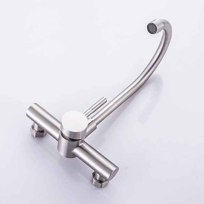 Kitchen Faucet,Stainless Steel Rotatable Wall Mounted Single Handle Two Holes Kitchen Taps with Hot and Cold Switch